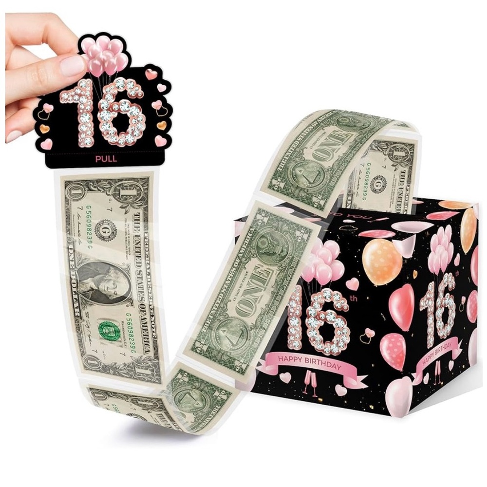 NWT in Packaging- Sweet 16 Surprise Cash Gift Box and Sweet 16 Banner/Backdrop